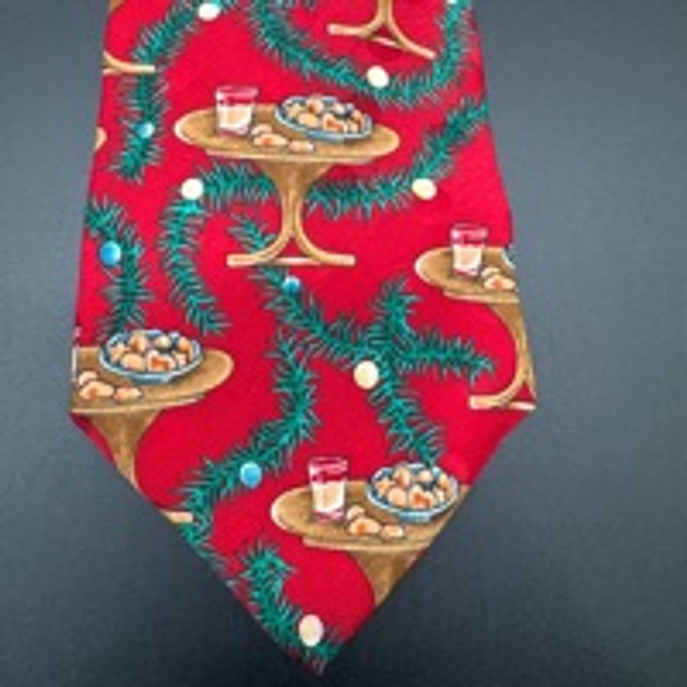 Men's Oscar de la Renta Couture Collection Silk Necktie Red Green Holiday